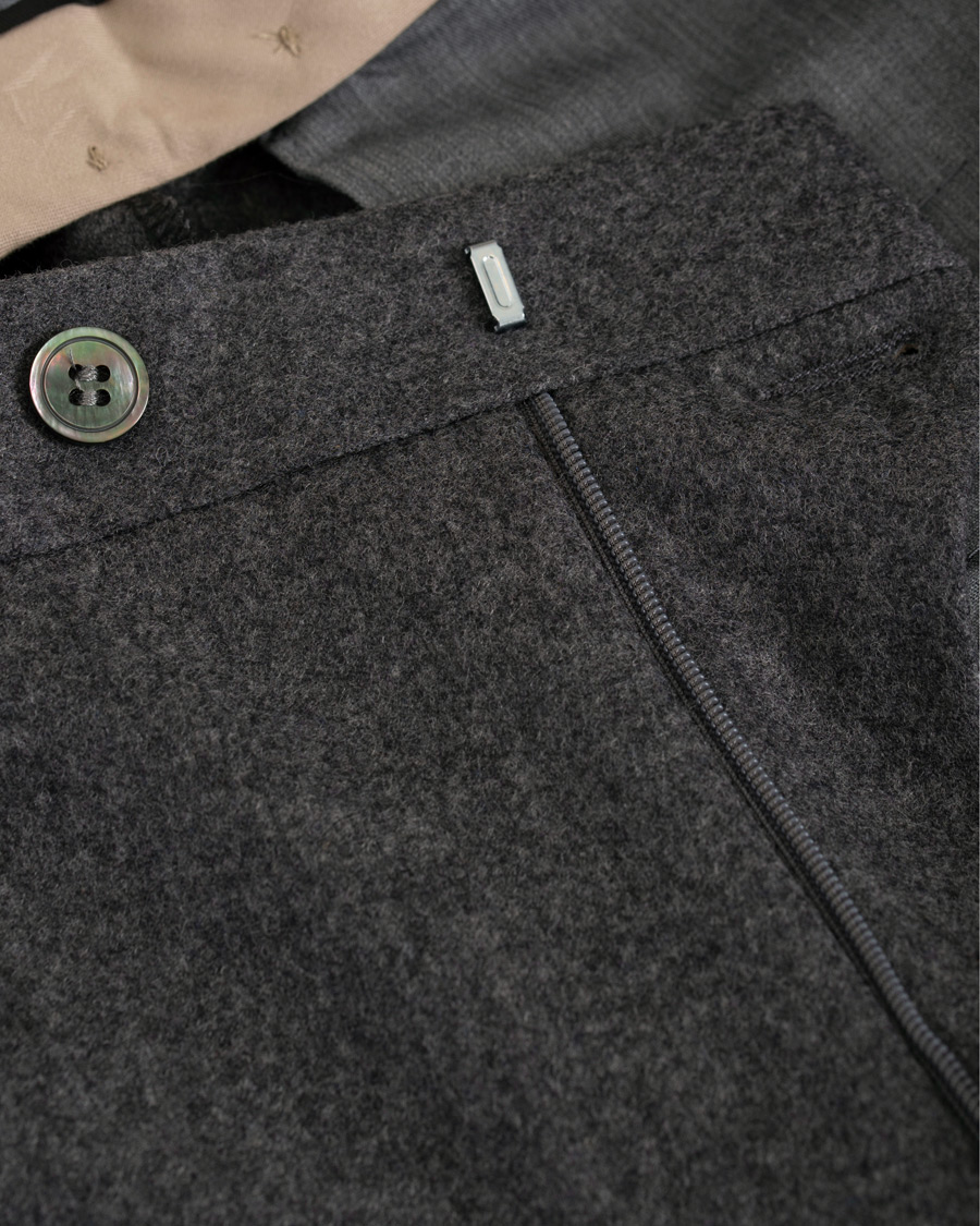 Herr | Byxor | Oscar Jacobson | Dean Turn Up Flannel Trousers Dark Grey