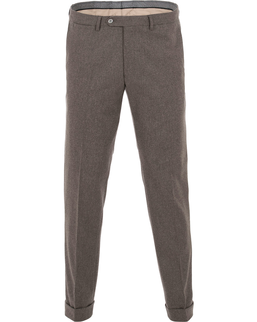 Herr | Byxor | Oscar Jacobson | Dean Turn Up Flannel Trousers Taupe