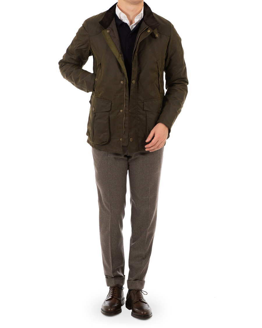Herr | Byxor | Oscar Jacobson | Dean Turn Up Flannel Trousers Taupe