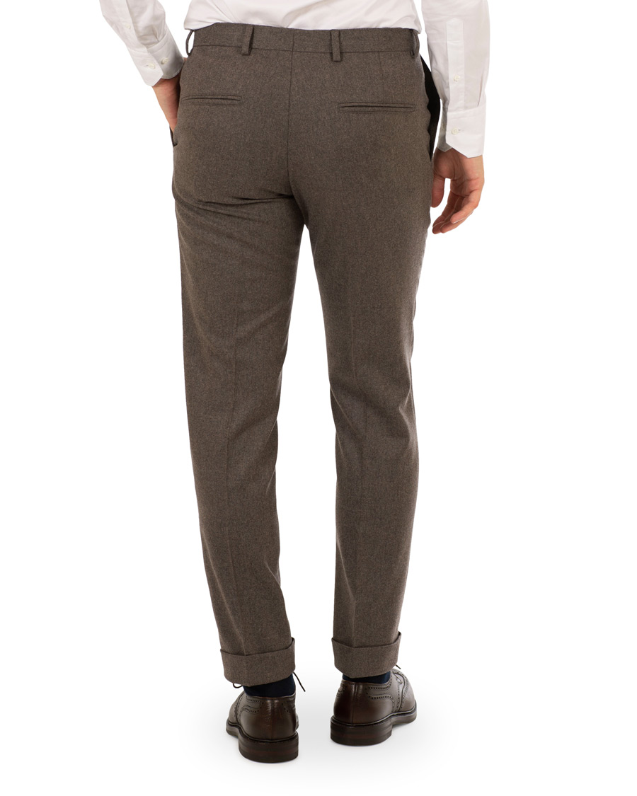 Herr | Byxor | Oscar Jacobson | Dean Turn Up Flannel Trousers Taupe