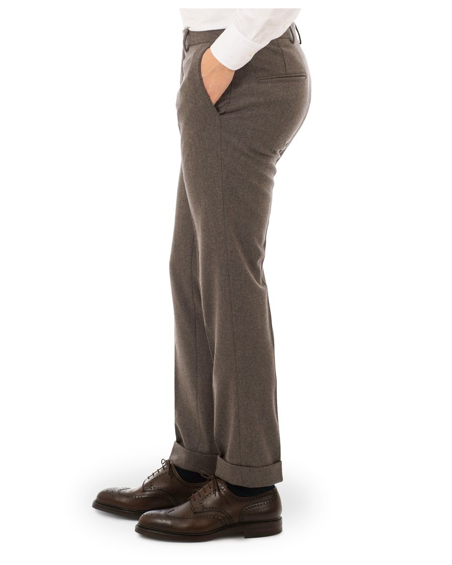 Herr | Byxor | Oscar Jacobson | Dean Turn Up Flannel Trousers Taupe