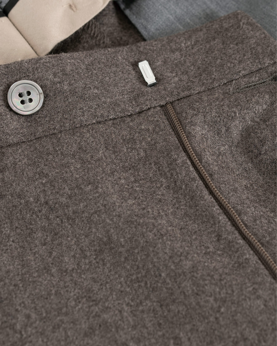 Herr | Byxor | Oscar Jacobson | Dean Turn Up Flannel Trousers Taupe
