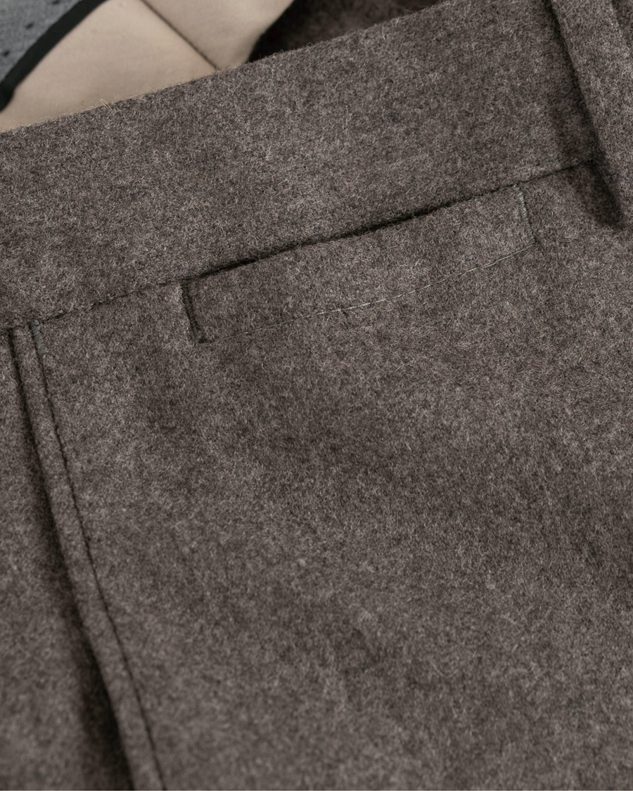 Herr | Byxor | Oscar Jacobson | Dean Turn Up Flannel Trousers Taupe