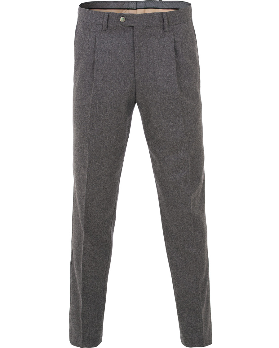 Herr | Byxor | Oscar Jacobson | Delon Pleated Flannel Trousers Dark Grey