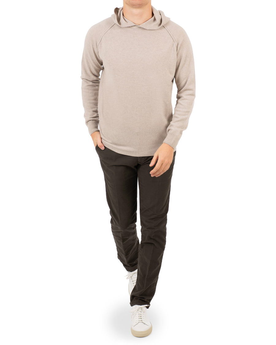 Herr | Tröjor | Oscar Jacobson | Pascal Ultra Fine Merino/Cashmere Hoodie Beige