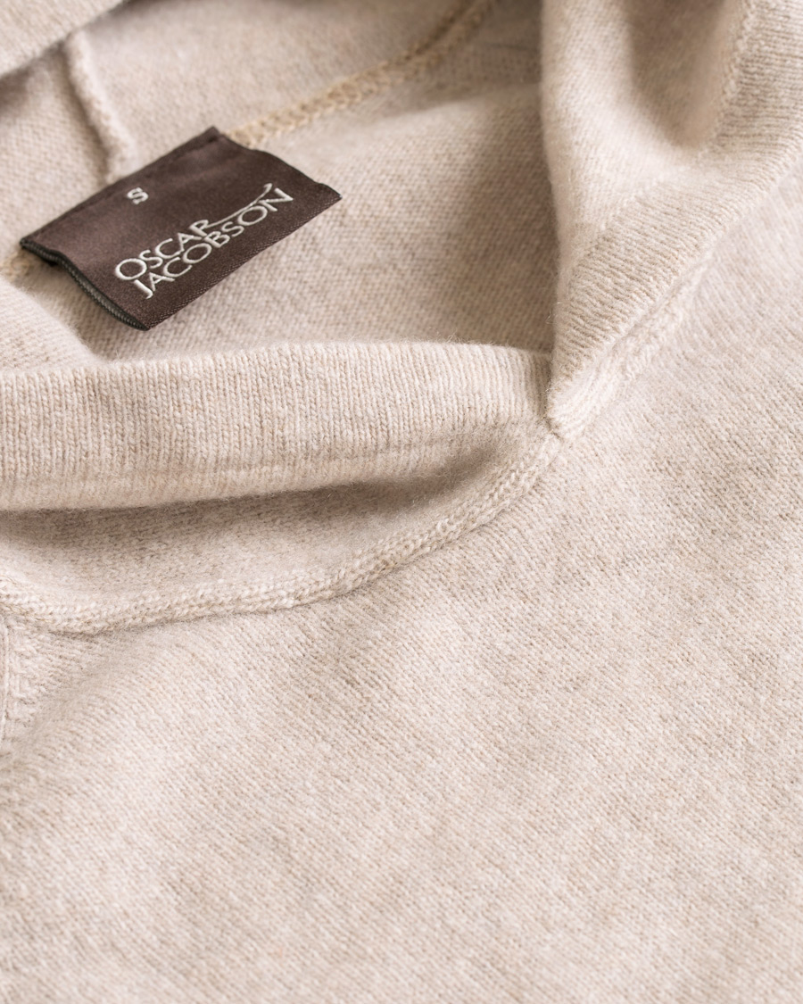 Herr | Tröjor | Oscar Jacobson | Pascal Ultra Fine Merino/Cashmere Hoodie Beige