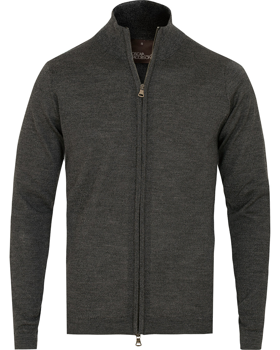 Herr | Tröjor | Oscar Jacobson | Ariel Extra Fine Merino Full Zip Grey
