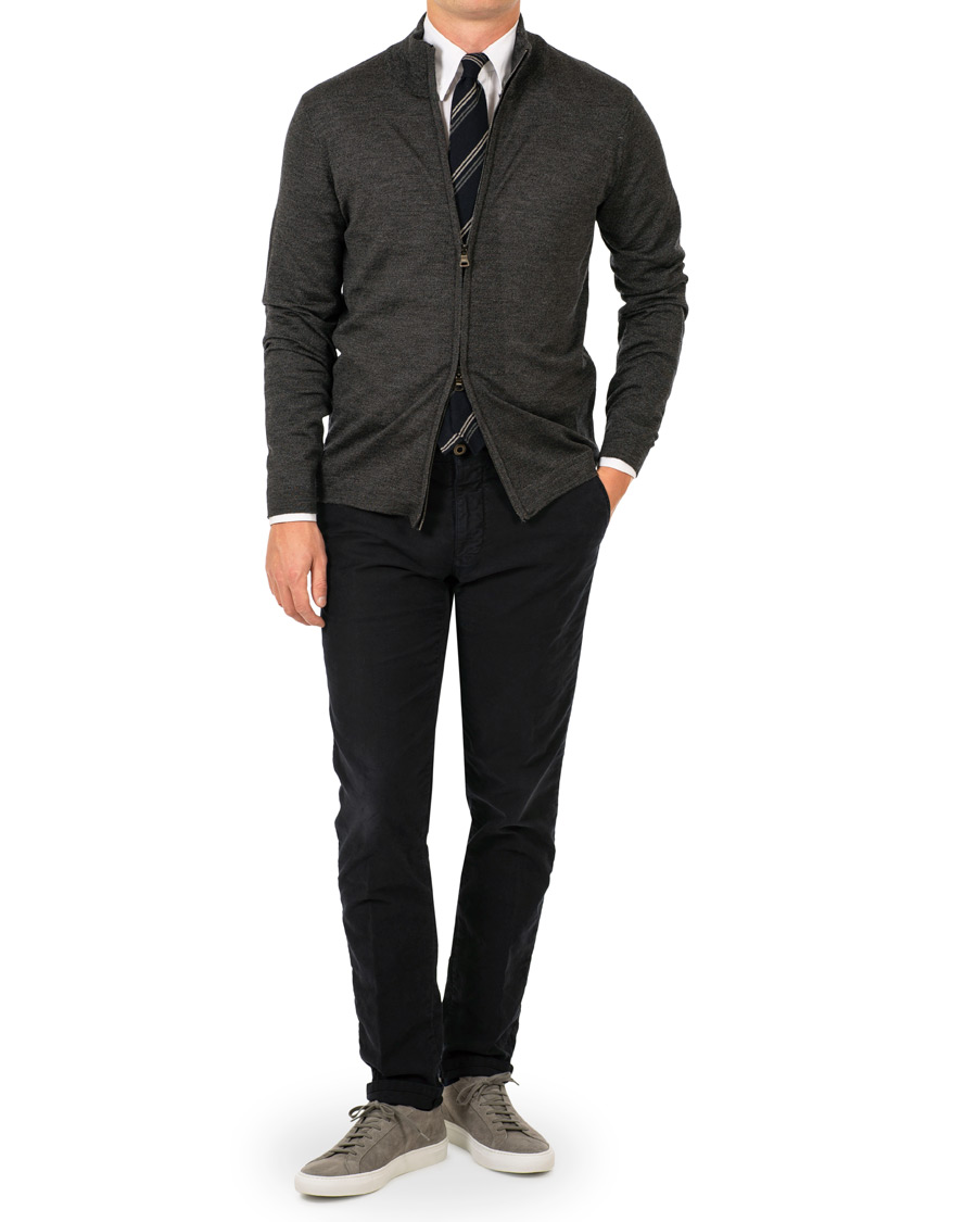 Herr | Tröjor | Oscar Jacobson | Ariel Extra Fine Merino Full Zip Grey