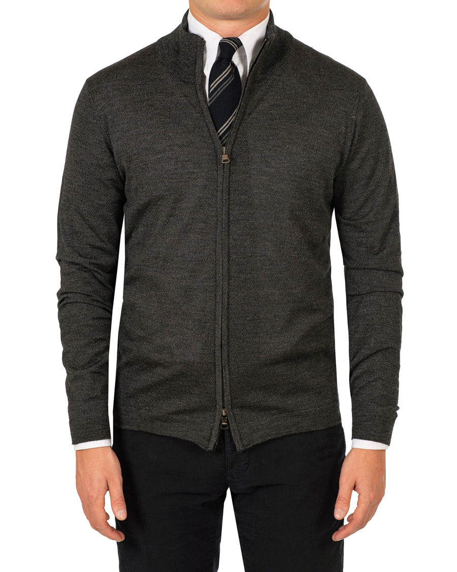 Herr | Tröjor | Oscar Jacobson | Ariel Extra Fine Merino Full Zip Grey