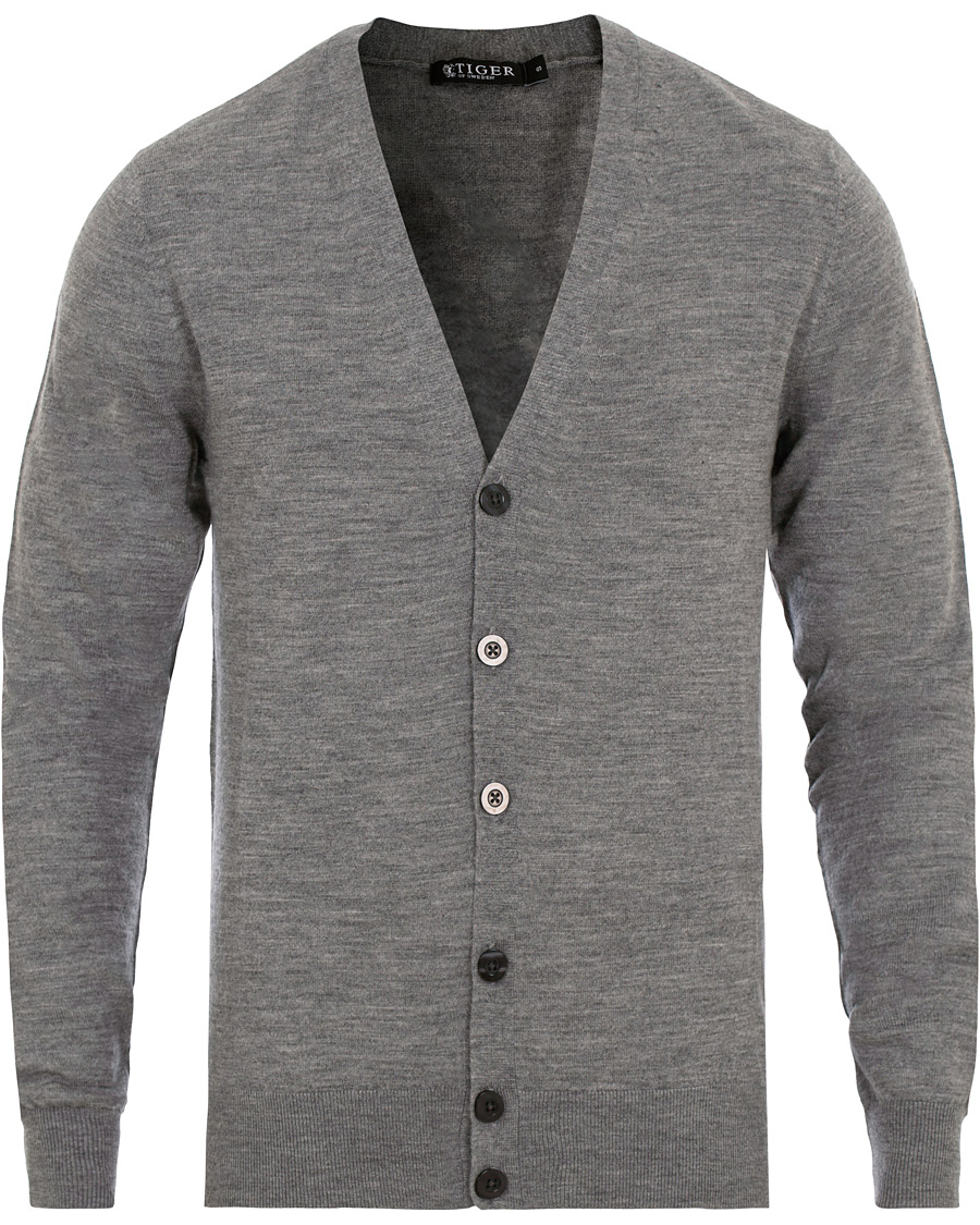 Herr | Tröjor | Tiger of Sweden | Navid Extra Fine Merino Cardigan Grey