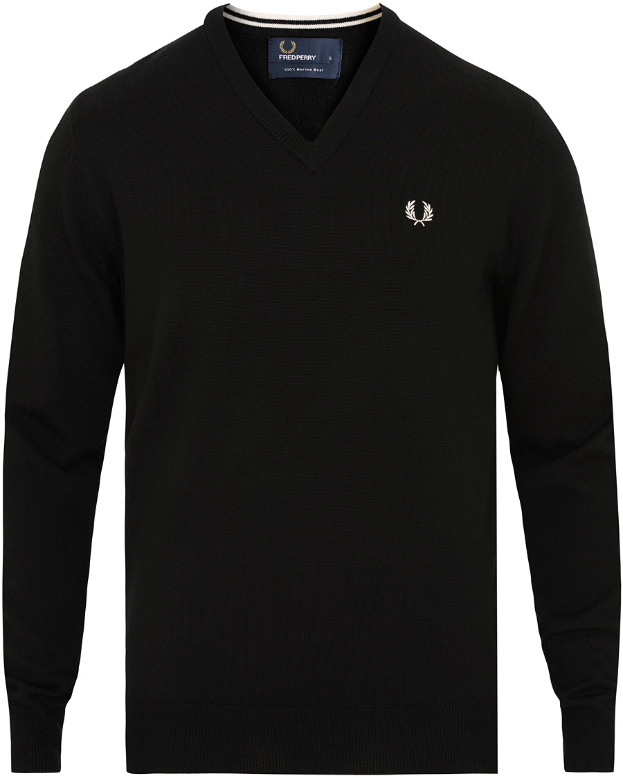 Herr | Tröjor | Fred Perry | Merino Wool V-Neck Pullover Black