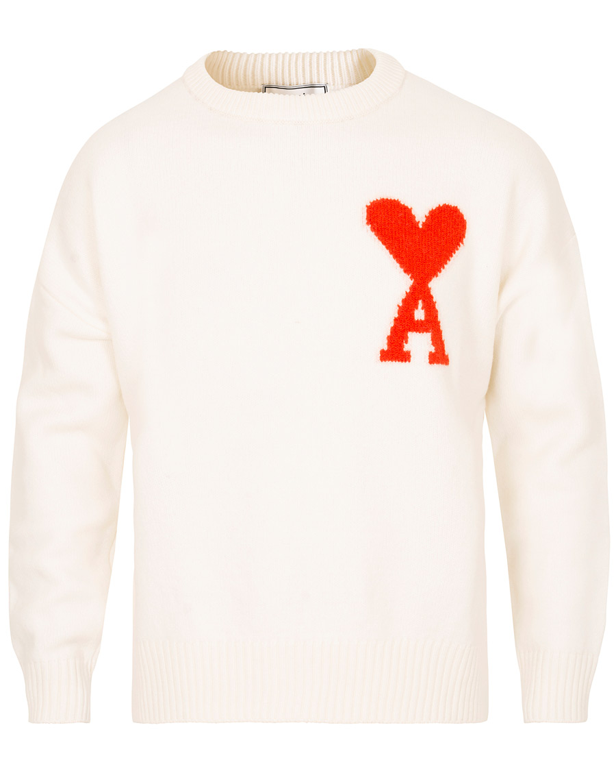 Herr | Tröjor | AMI | Boiled Wool Heart Sweater White