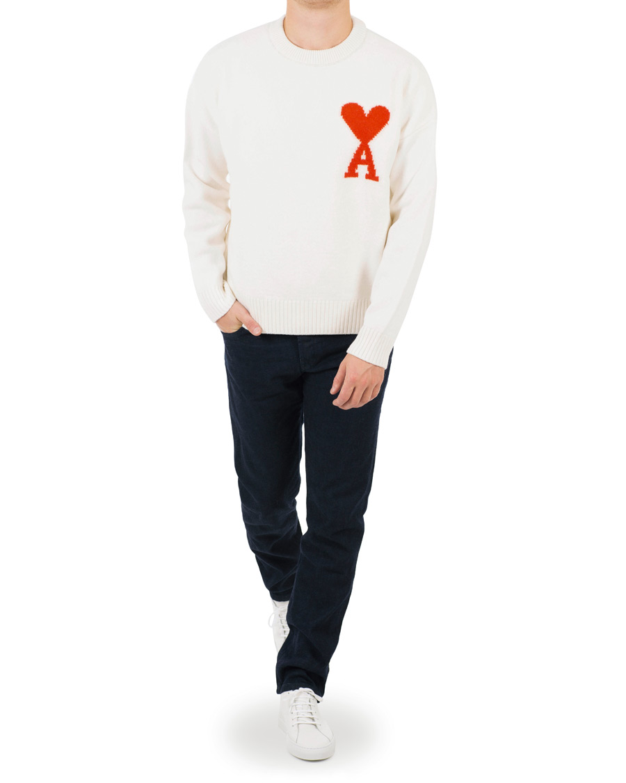 Herr | Tröjor | AMI | Boiled Wool Heart Sweater White