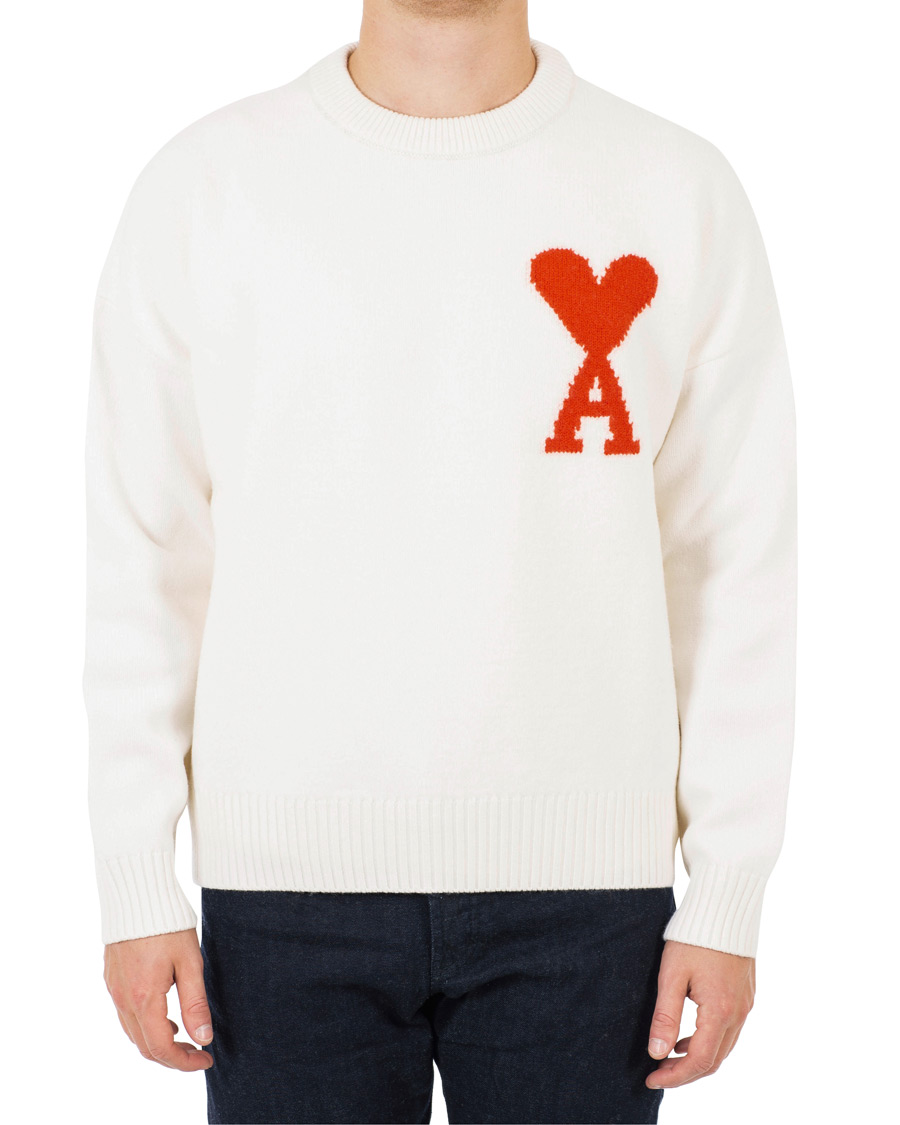 Herr | Tröjor | AMI | Boiled Wool Heart Sweater White