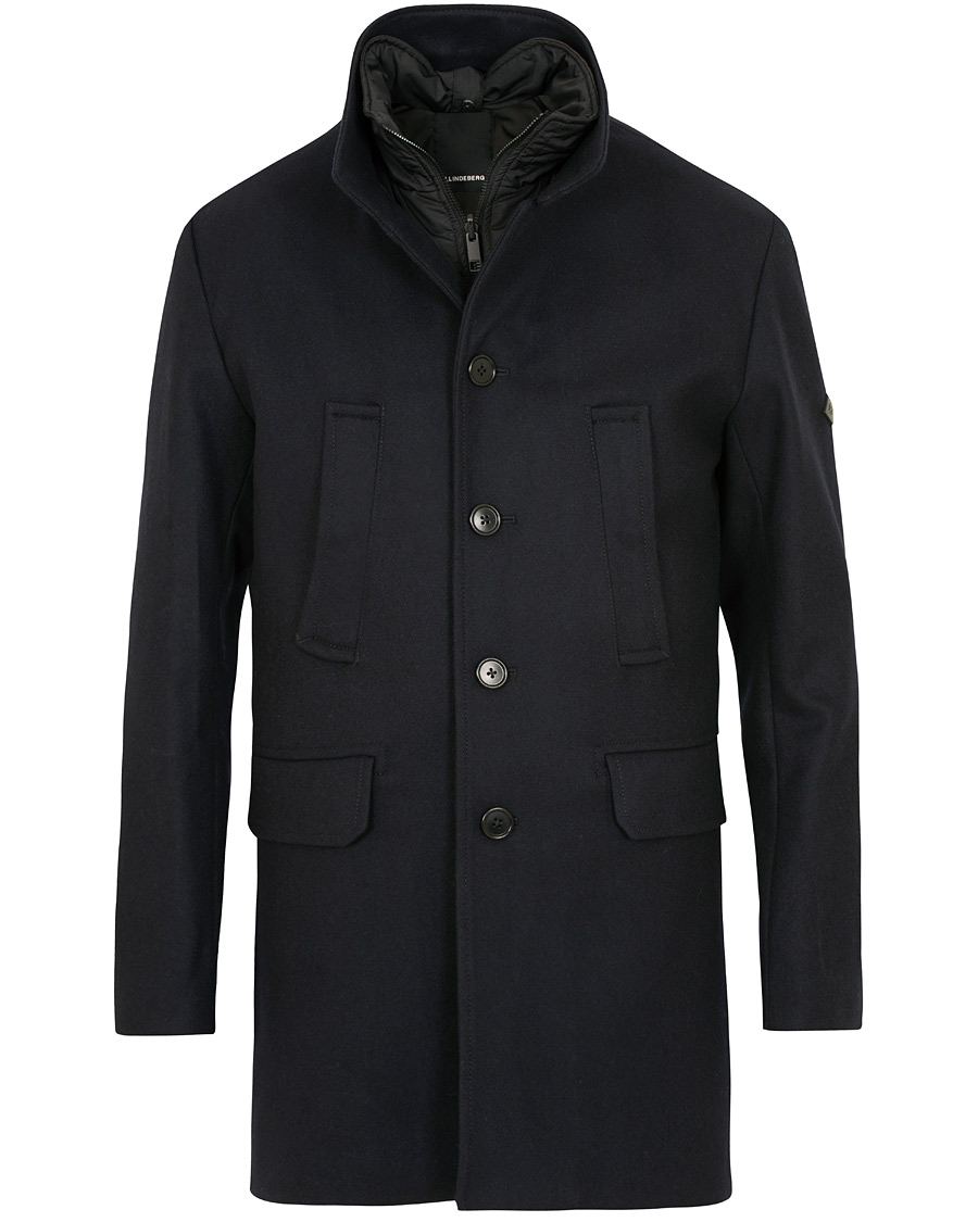 Herr | Jackor | J.Lindeberg | Gavin Stand Up Collar Compact Melton Coat Navy