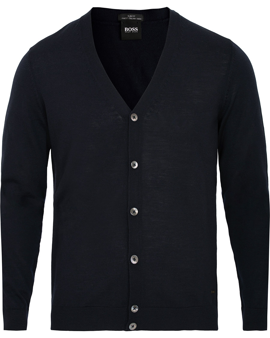 Herr | Tröjor | BOSS BLACK | BOSS Mardon Extra Fine Merino Cardigan Dark Navy