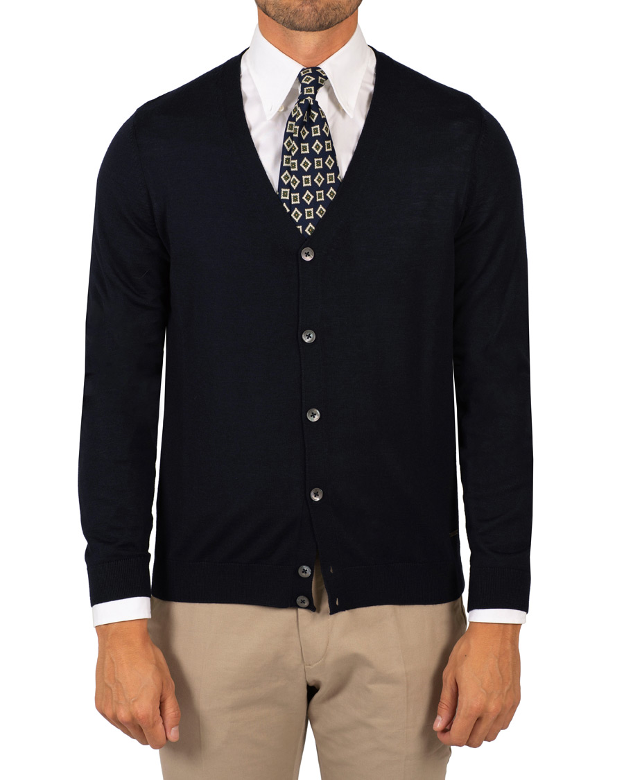Herr | Tröjor | BOSS BLACK | BOSS Mardon Extra Fine Merino Cardigan Dark Navy