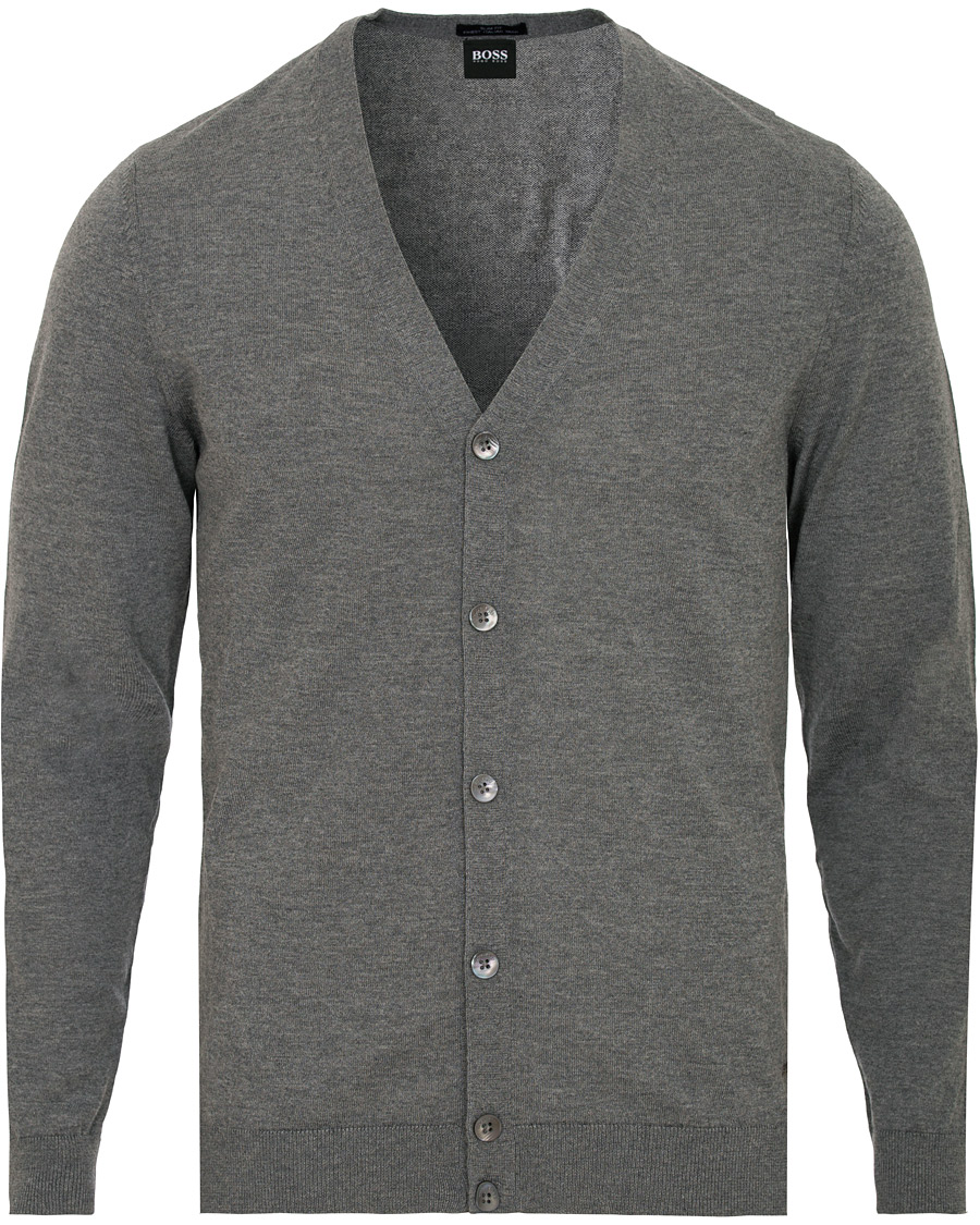 Herr | Tröjor | BOSS BLACK | BOSS Mardon Extra Fine Merino Cardigan Medium Grey Melange