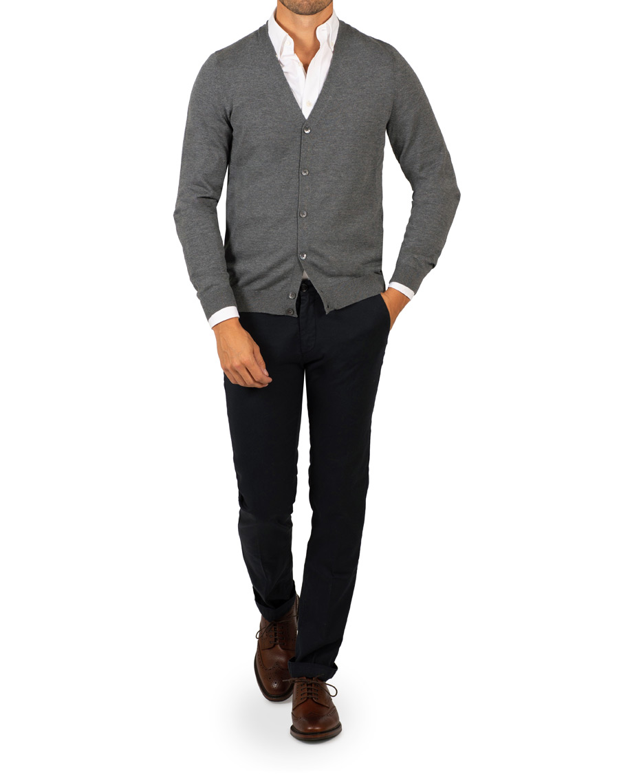 Herr | Tröjor | BOSS BLACK | BOSS Mardon Extra Fine Merino Cardigan Medium Grey Melange