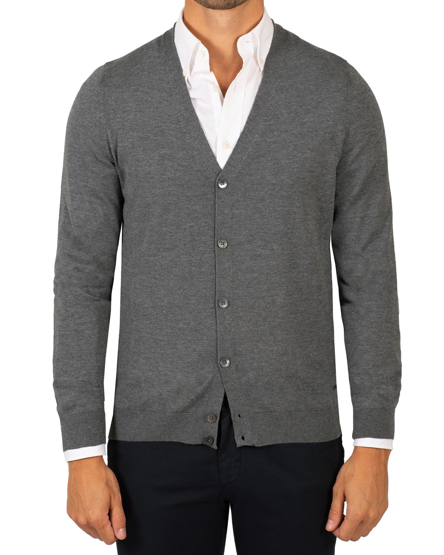 Herr | Tröjor | BOSS BLACK | BOSS Mardon Extra Fine Merino Cardigan Medium Grey Melange