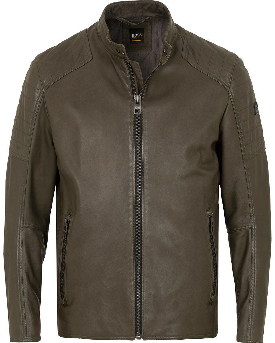 Herr | Jackor | BOSS ORANGE | BOSS Casual Jaysee Biker Leather Jacket Dark Green