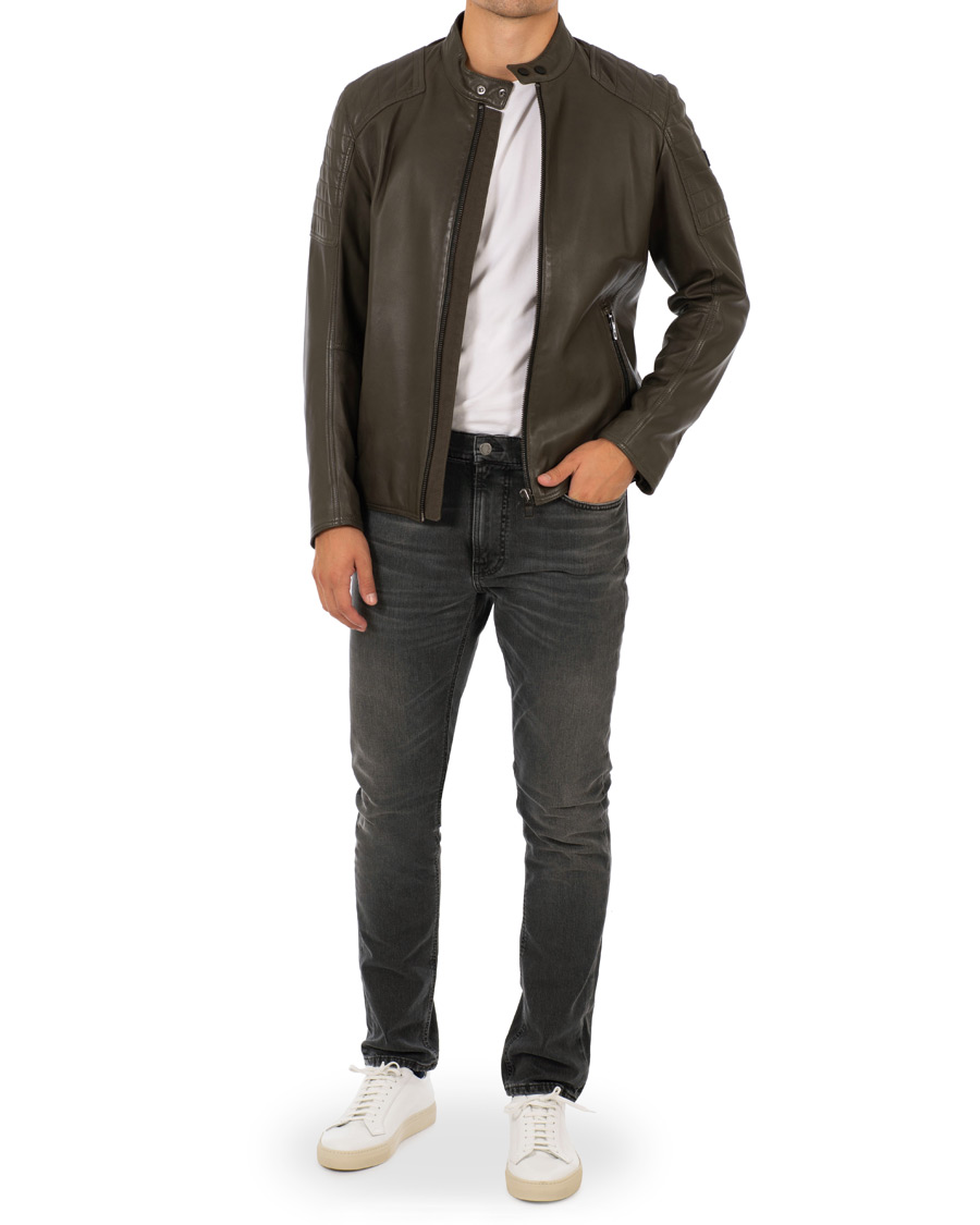 Herr | Jackor | BOSS ORANGE | BOSS Casual Jaysee Biker Leather Jacket Dark Green