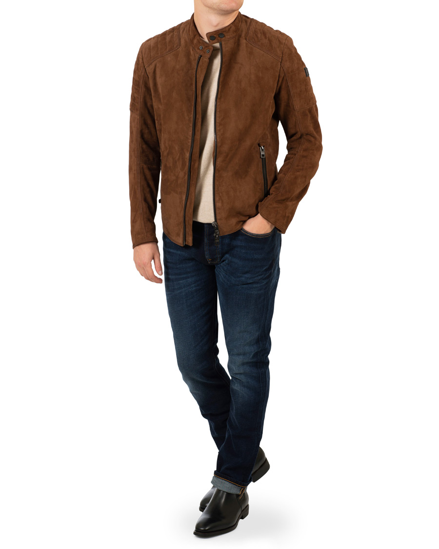 Herr | Jackor | BOSS ORANGE | BOSS Casual Jaydee Biker Jacket Dark Brown Suede