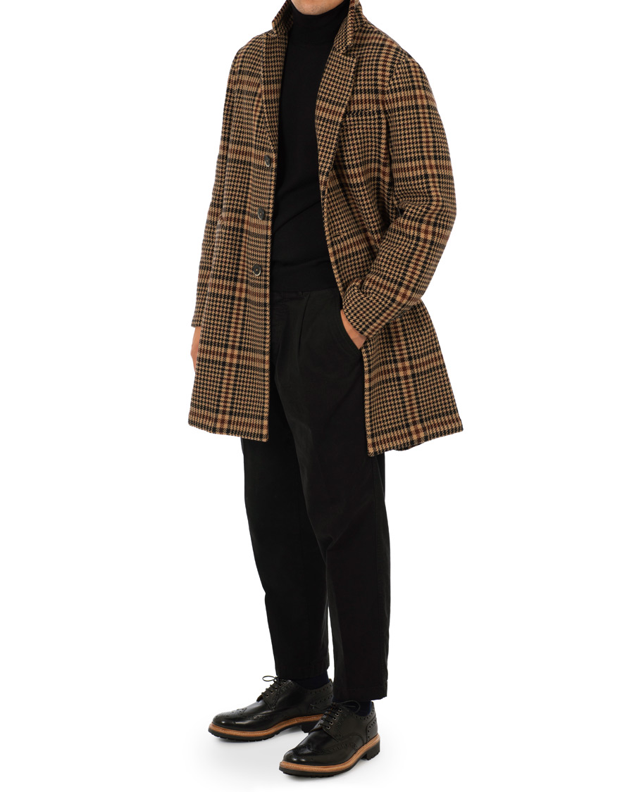 Herr | Jackor | Barena | Memo Single Breasted Prince Of Wales Coat Cammello