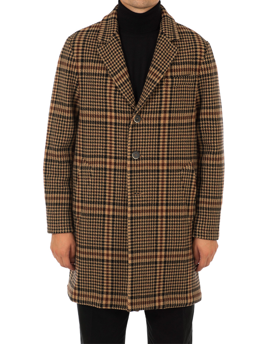 Herr | Jackor | Barena | Memo Single Breasted Prince Of Wales Coat Cammello