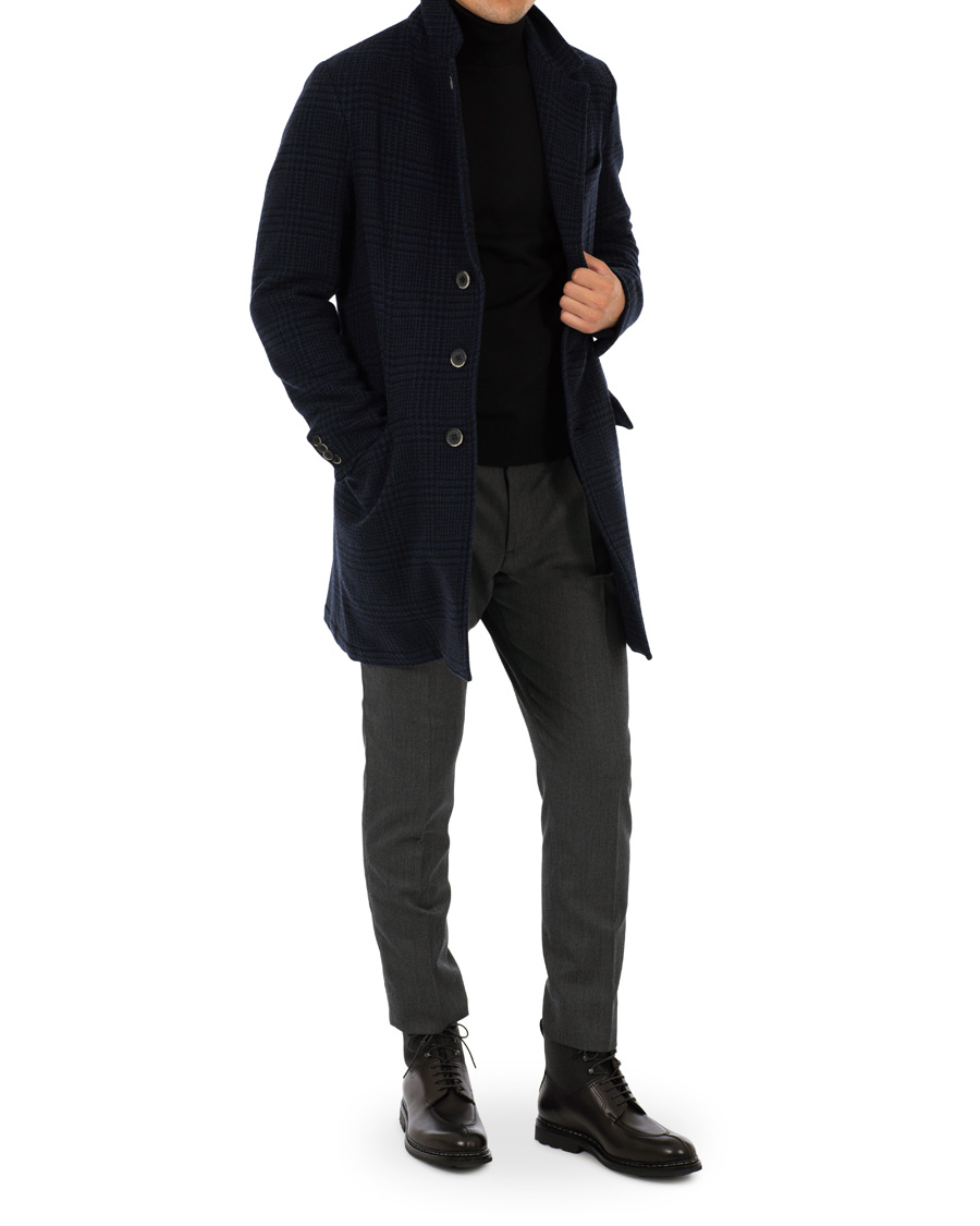 Herr | Jackor | Barena | Borella Single Breasted Prince Of Wales Coat Navy