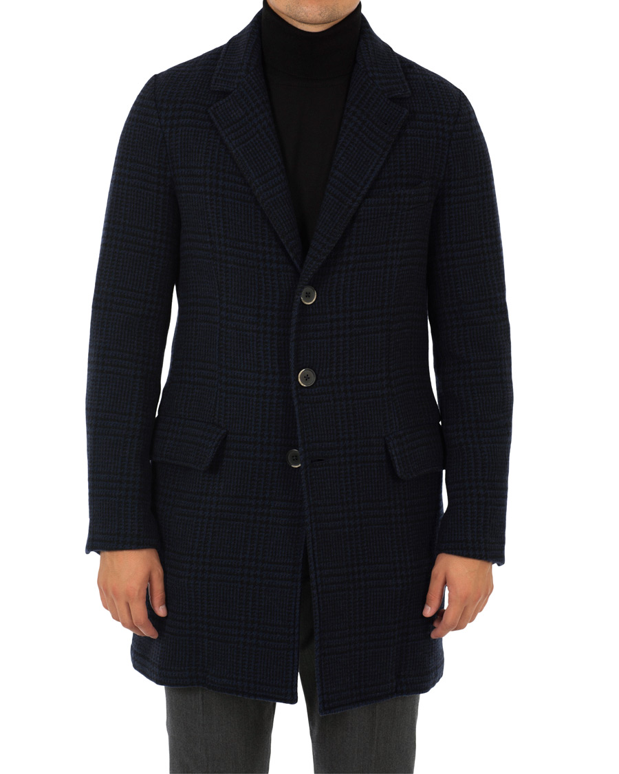 Herr | Jackor | Barena | Borella Single Breasted Prince Of Wales Coat Navy