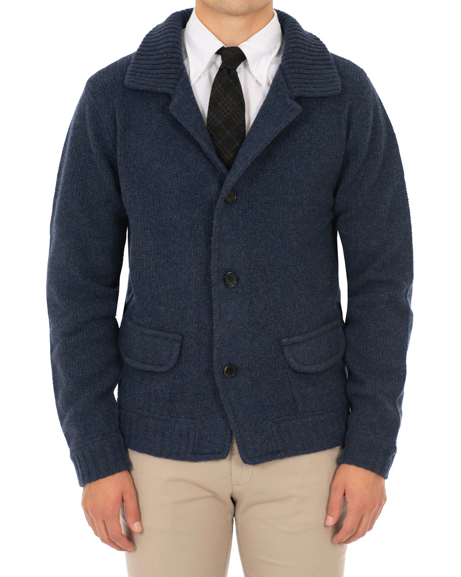 Herr | Tröjor | Stenströms | Merino Wool Knitted Cardigan Navy