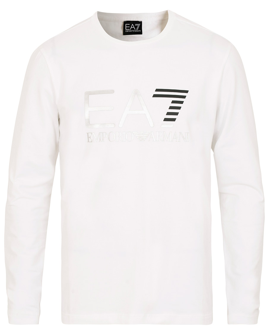 Herr | T-Shirts | EA7 | Train Logo Crew Neck Long Sleeve Tee White