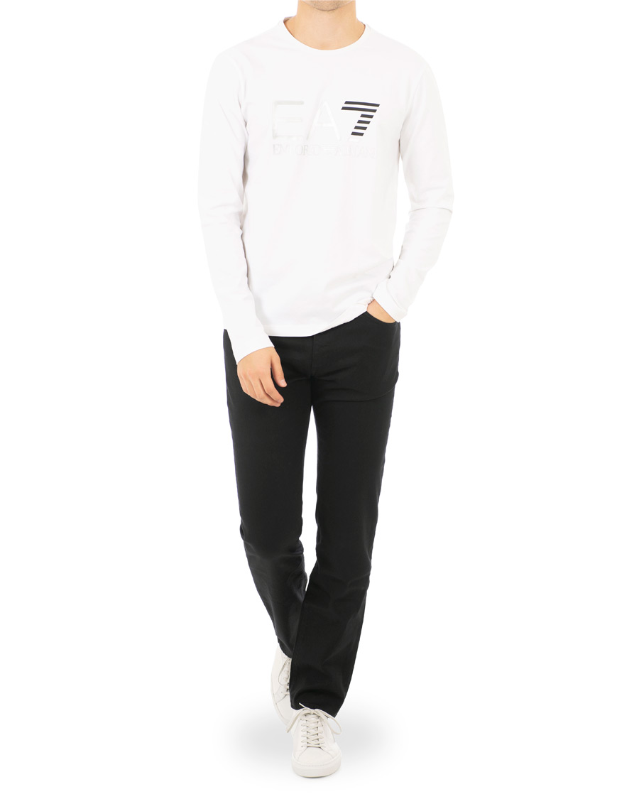Herr | T-Shirts | EA7 | Train Logo Crew Neck Long Sleeve Tee White