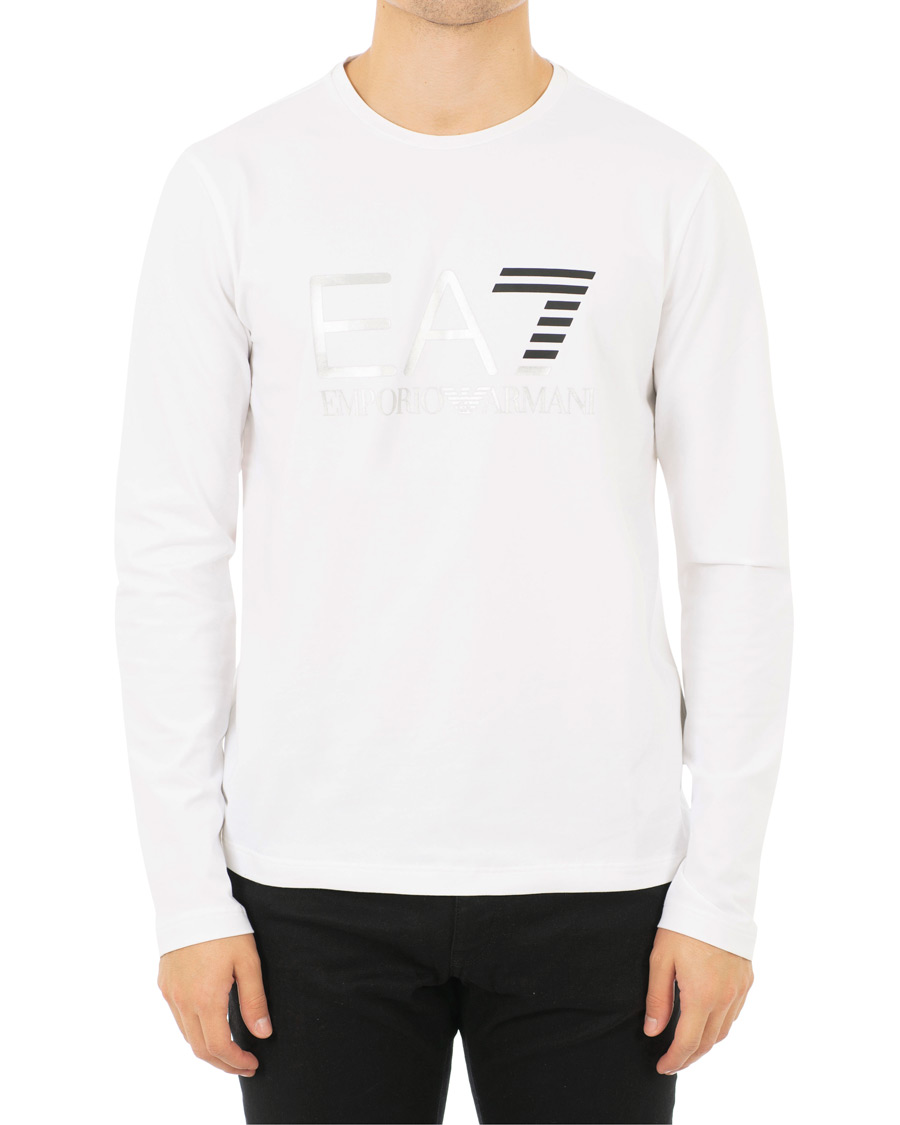 Herr | T-Shirts | EA7 | Train Logo Crew Neck Long Sleeve Tee White