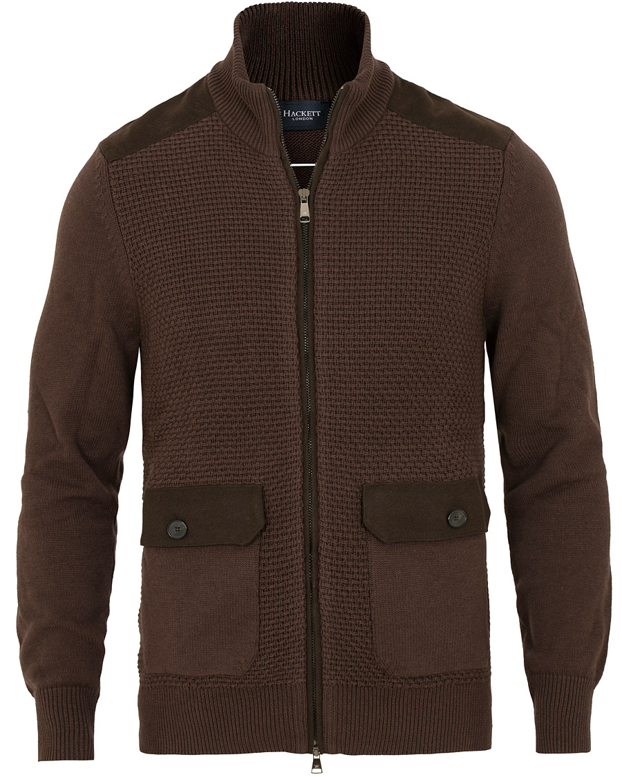 Herr | Tröjor | Hackett | Flannel Textured Full Zip Brown