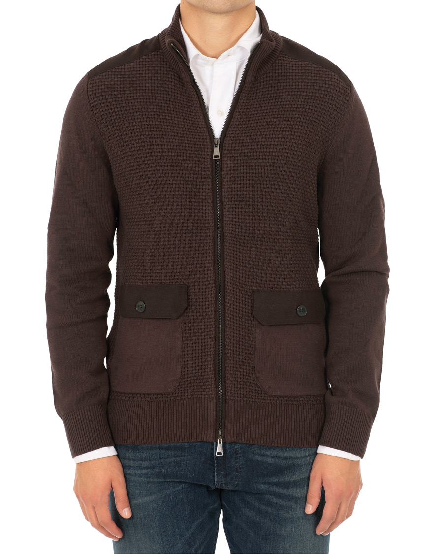 Herr | Tröjor | Hackett | Flannel Textured Full Zip Brown