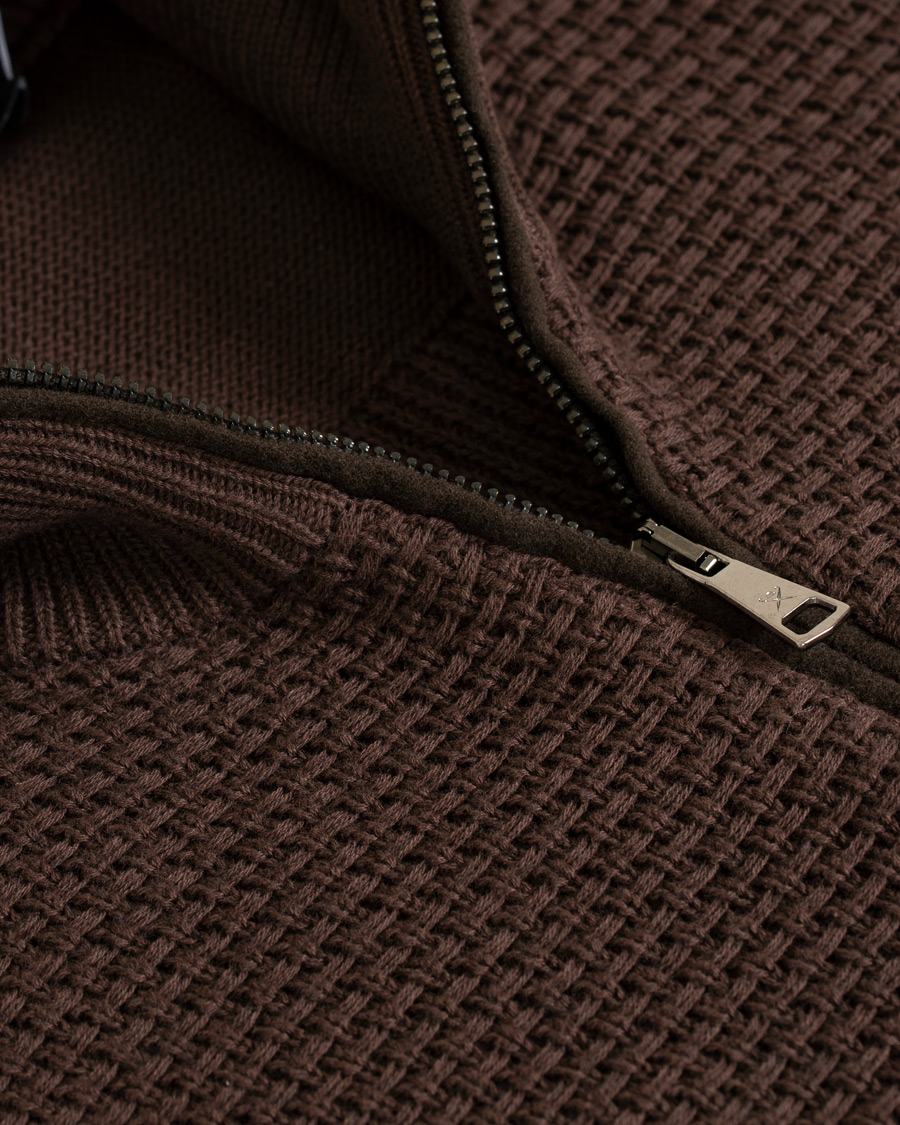 Herr | Tröjor | Hackett | Flannel Textured Full Zip Brown