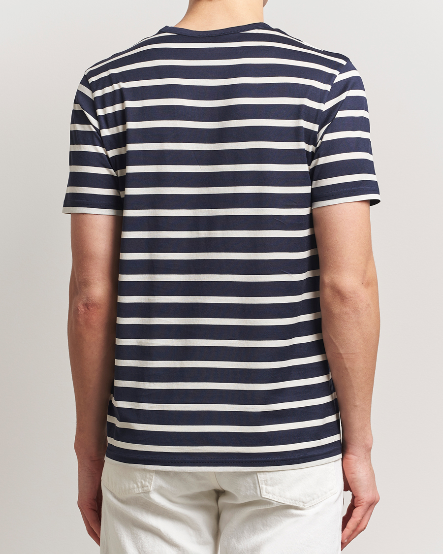 Herr | T-Shirts | Sunspel | Striped Crew Neck Q82 Cotton T-Shirt Navy/Ecru
