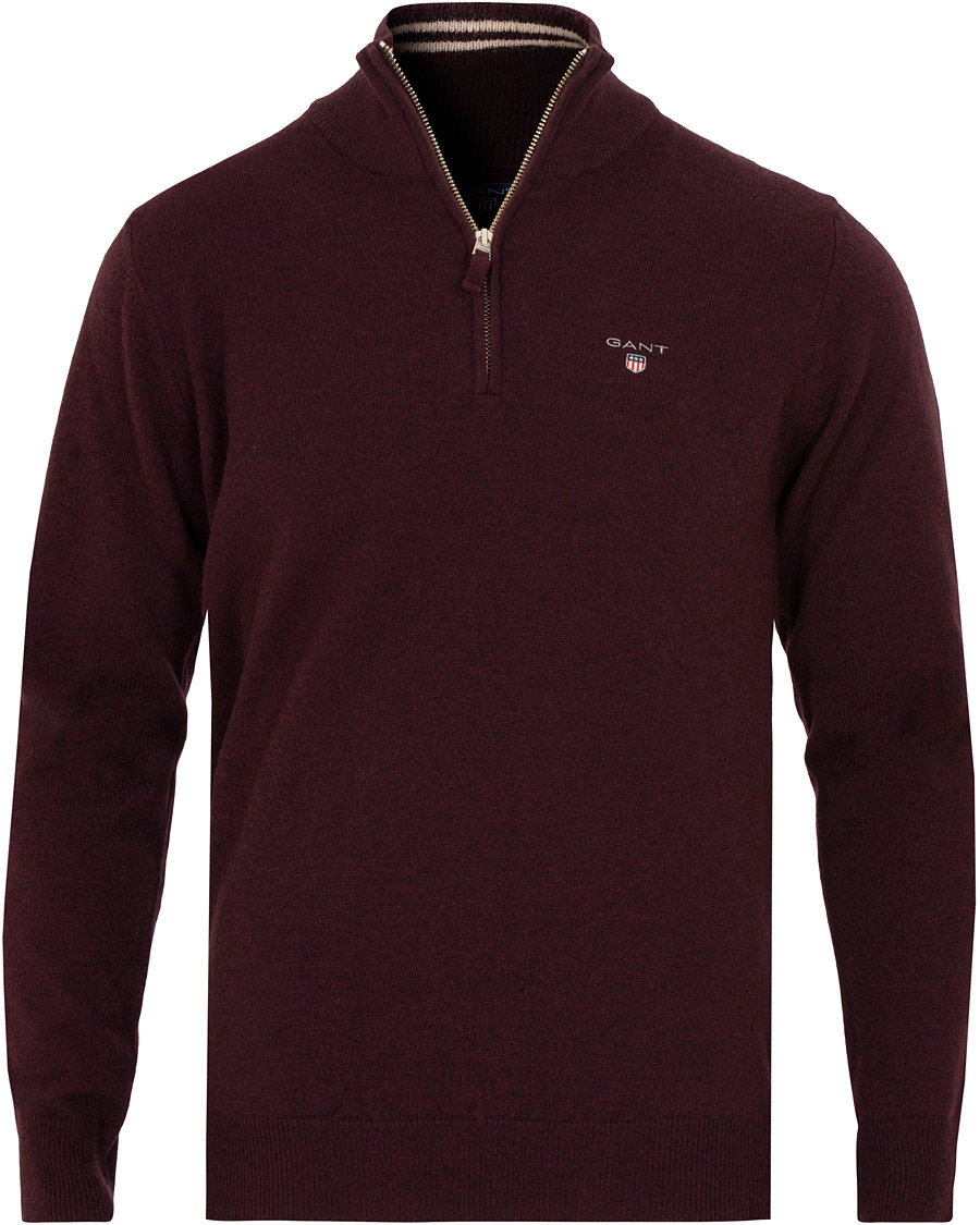Herr | Tröjor | GANT | Superfine Lambswool Half Zip Dark Burgundy Melange