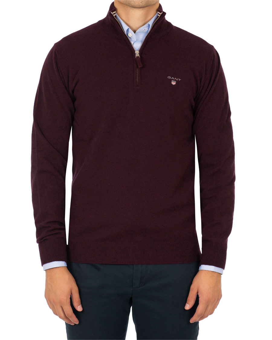 Herr | Tröjor | GANT | Superfine Lambswool Half Zip Dark Burgundy Melange