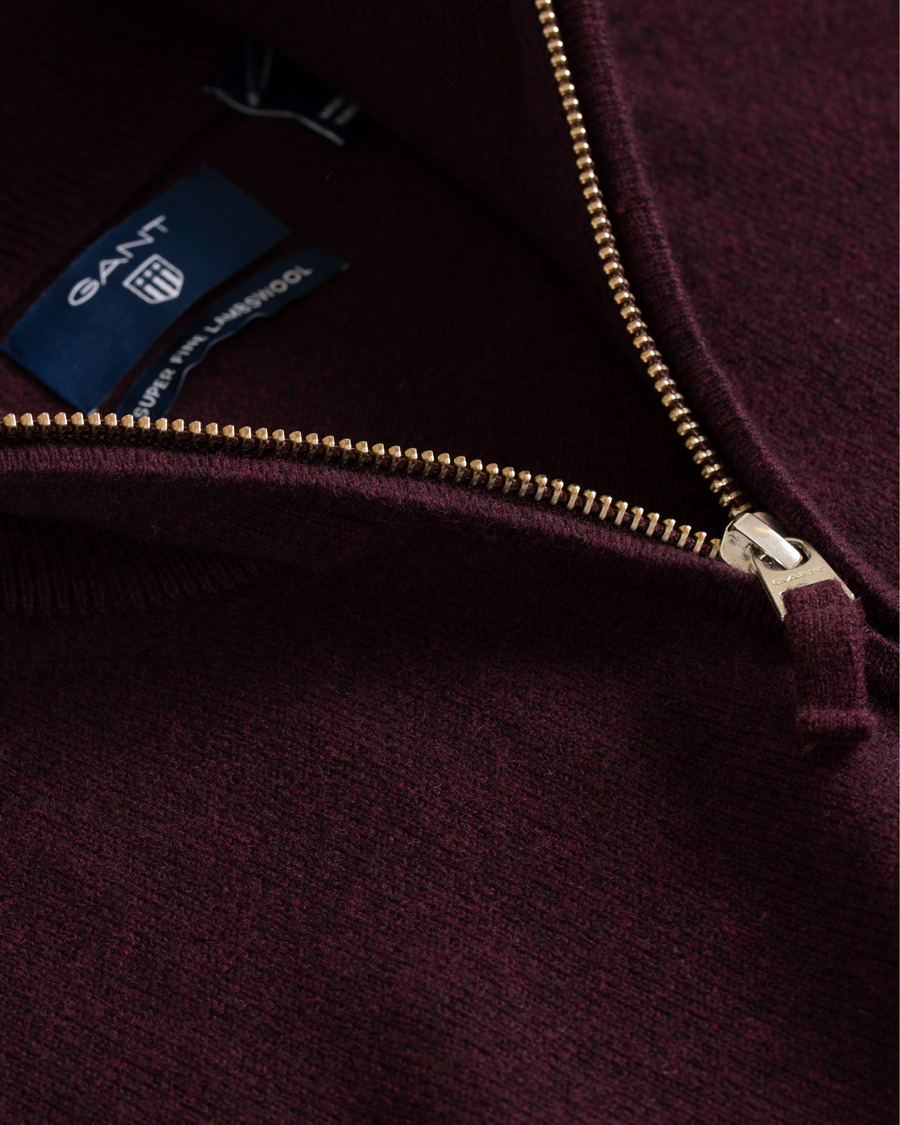 Herr | Tröjor | GANT | Superfine Lambswool Half Zip Dark Burgundy Melange