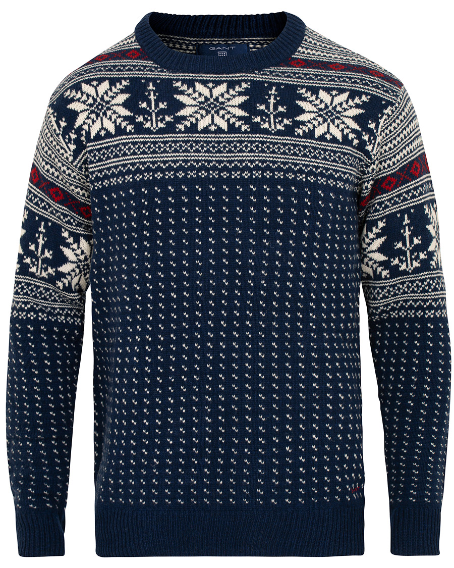 Herr | Tröjor | GANT | Holiday FairIsle Crew Neck Evening Blue