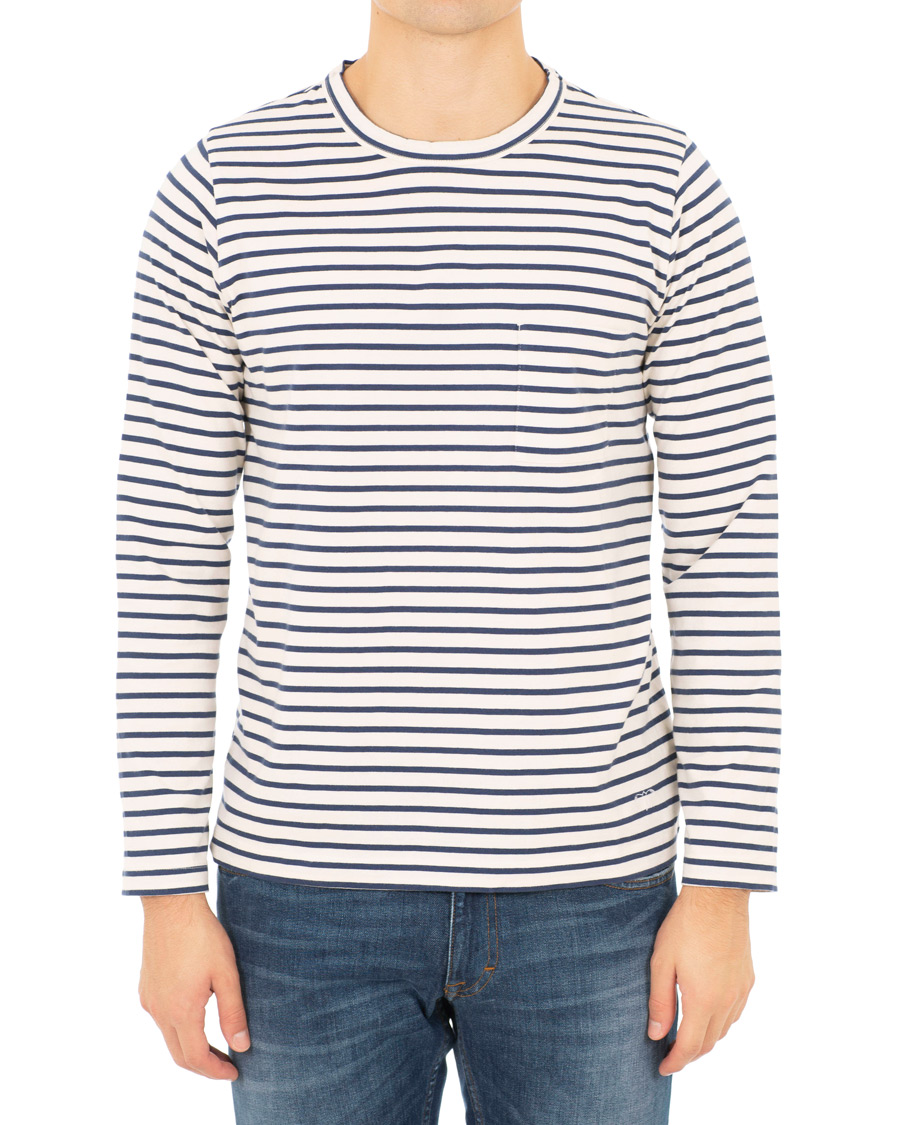 Herr | T-Shirts | The Workers Club | Breton Stripe Sweater White/Navy