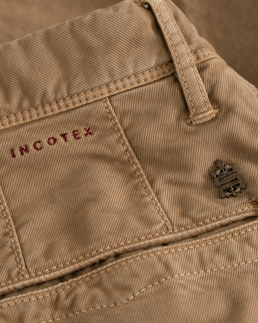 Herr | Byxor | Incotex | Slim Fit Garment Dyed Washed Slacks Khaki