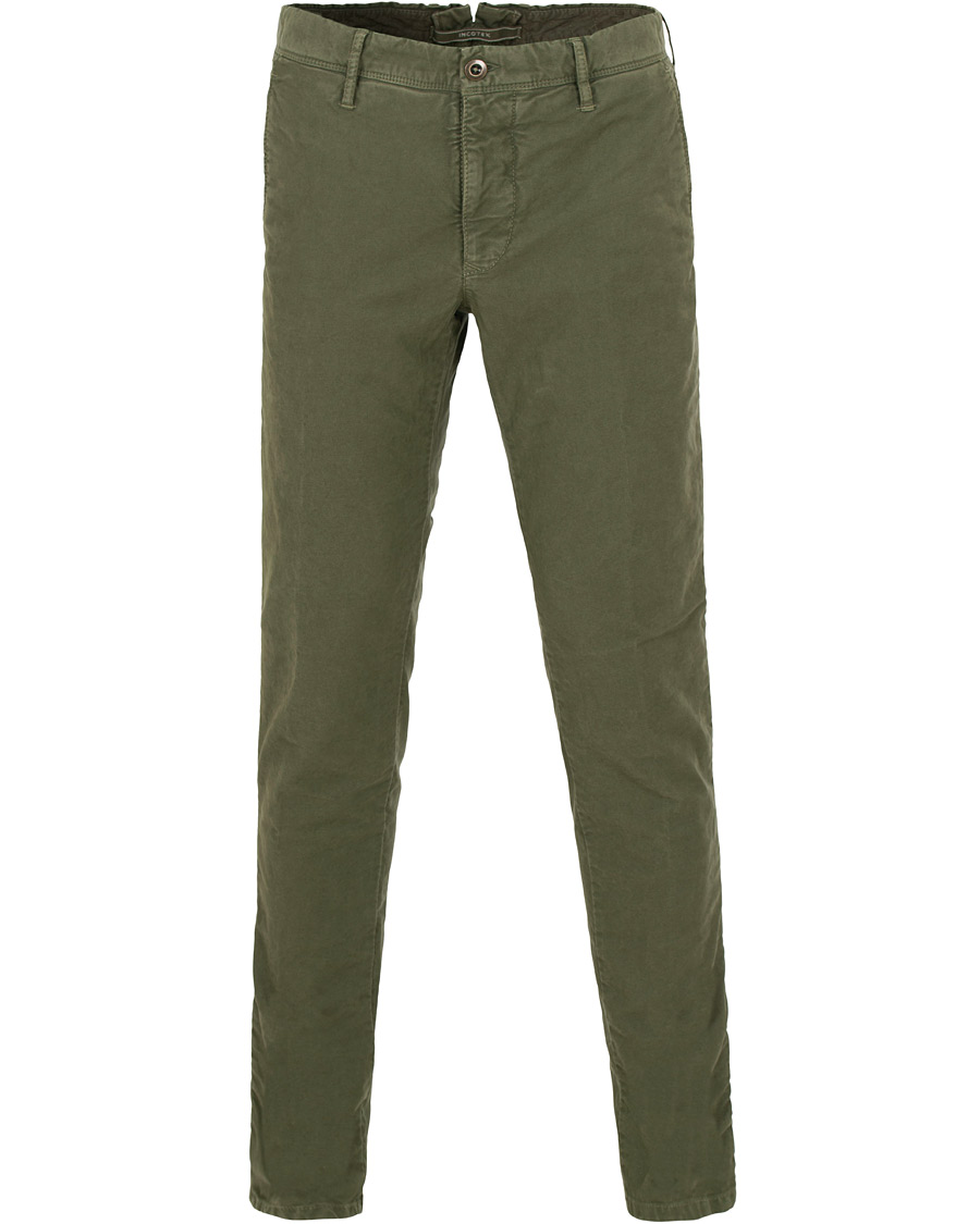 Herr | Byxor | Incotex | Slim Fit Garment Dyed Washed Slacks Army Green W29