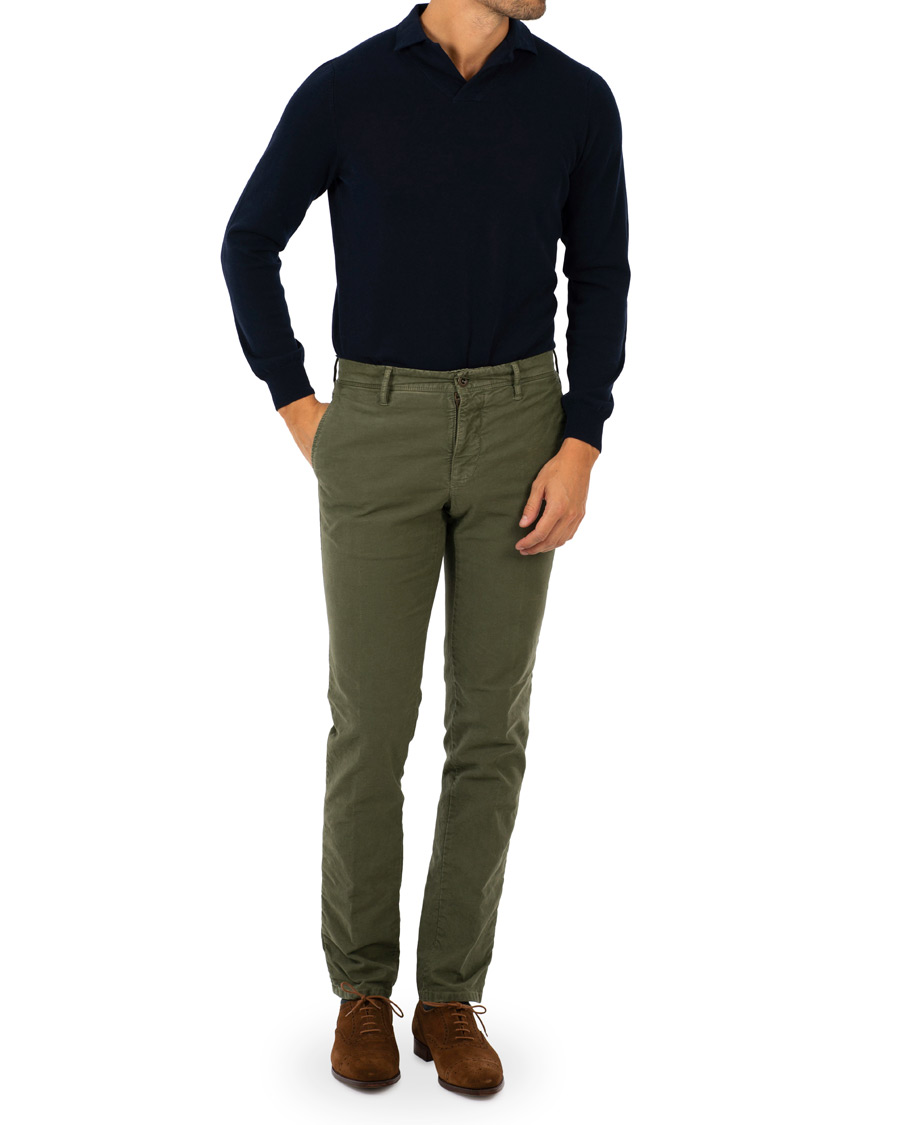 Herr | Byxor | Incotex | Slim Fit Garment Dyed Washed Slacks Army Green W29