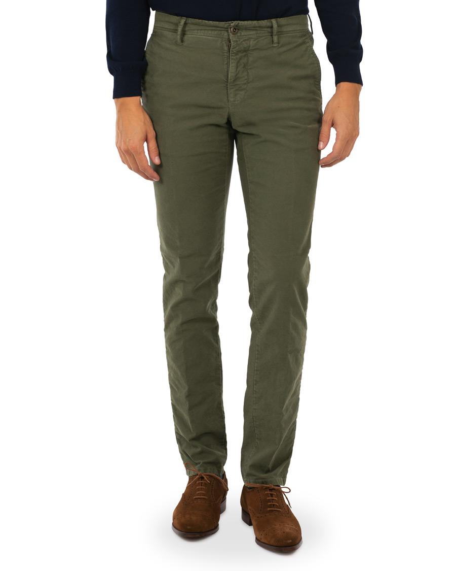 Herr | Byxor | Incotex | Slim Fit Garment Dyed Washed Slacks Army Green W29