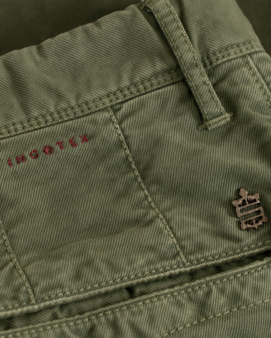 Herr | Byxor | Incotex | Slim Fit Garment Dyed Washed Slacks Army Green W29