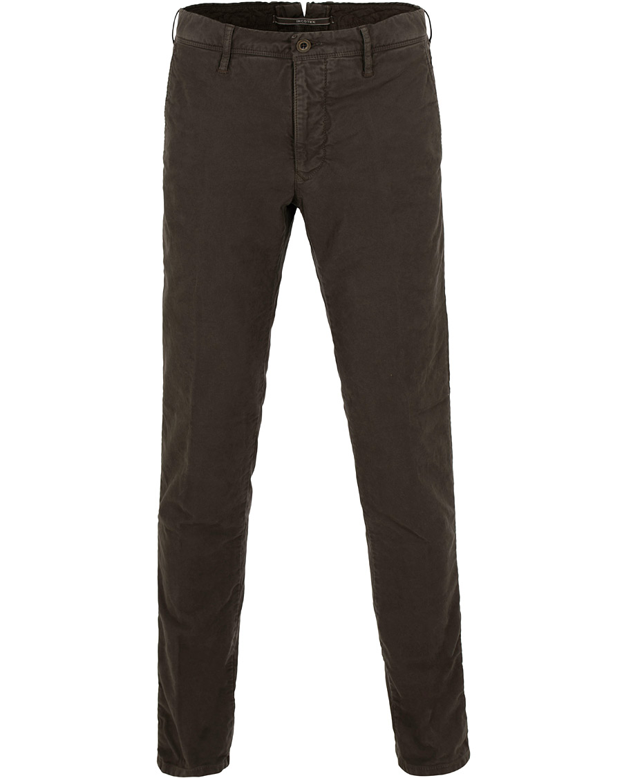Herr | Byxor | Incotex | Slim Fit Garment Dyed Washed Slacks Dark Brown